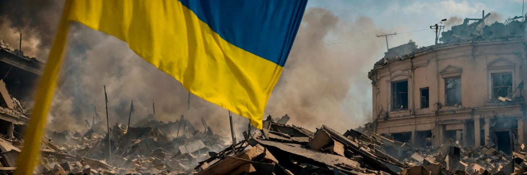War in Ukraine explosions flag. selective focus. Nature.