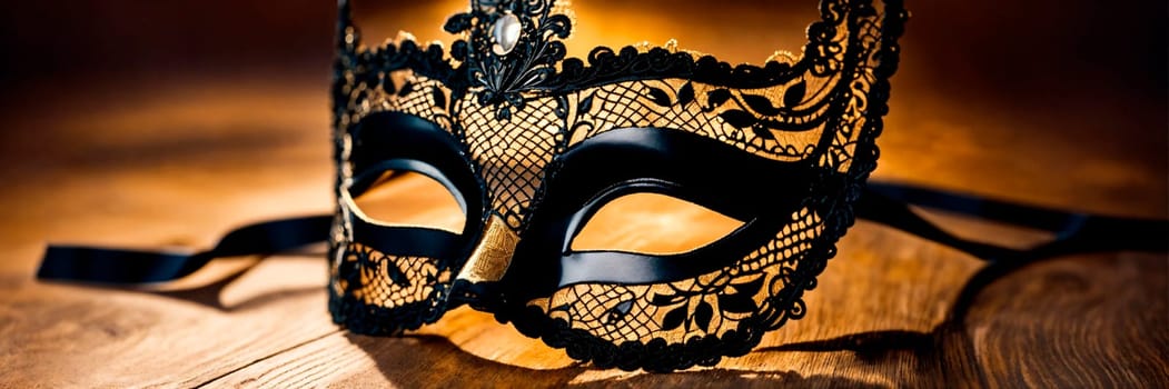 Black lace mask for masquerade. Selective focus. holiday.
