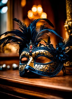 Black lace mask for masquerade. Selective focus. holiday.