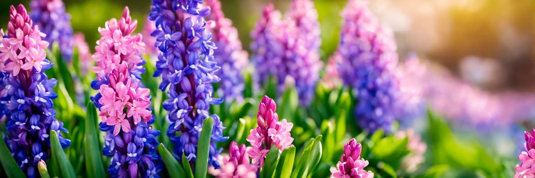 beautiful multi-colored hyacinths spring. Selective focus. nature.