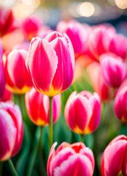 multi-colored tulips bloom in the park. Selective focus. nature.