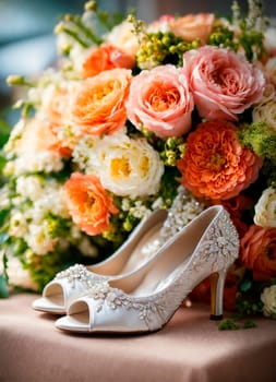 wedding shoes and accessories. Selective focus.