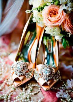 wedding shoes and accessories. Selective focus.