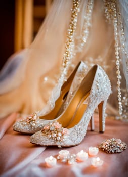 wedding shoes and accessories. Selective focus.