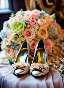 wedding shoes and accessories. Selective focus.