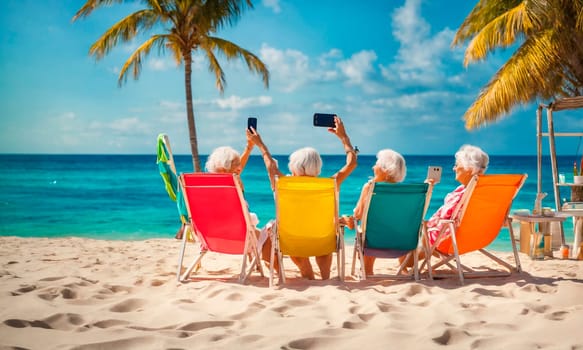 elderly women relax at sea. Selective focus. people.