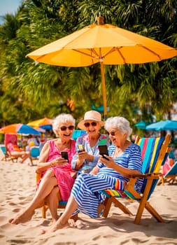 elderly women relax at sea. Selective focus. people.