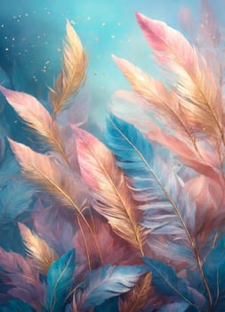 background texture with pastel feathers. Selective focus. draw.