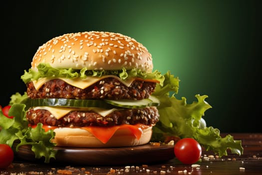 Fast food hamburgers on pastel green background minimal creative junk food concept with copy space.