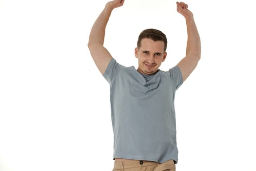 handsome young smiling man on white background