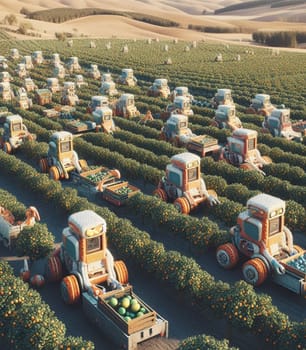 robot working in the farm vegetable garden to grow produce for human consumption ai generated