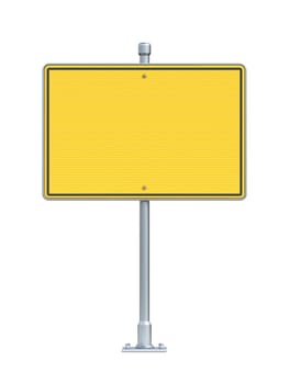 Blank yellow traffic sign board 3D rendering illustration isolated on white background
