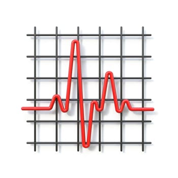 Red cardiogram line 3D rendering illustration isolated on white background