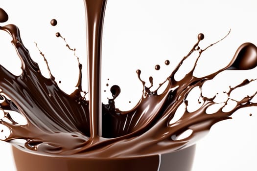 ai generated splash from dark chocolate on white background