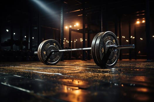 Heavy barbell for training in the gym. Strength exercise concept.