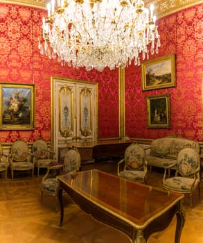 Paris, France - July 6, 2018: Apartments of Napoleon III in Louvre Museum. Louvre Museum is the biggest museum in word. Luxury royal furniture exhibition of French leaders in Louvre museum. 