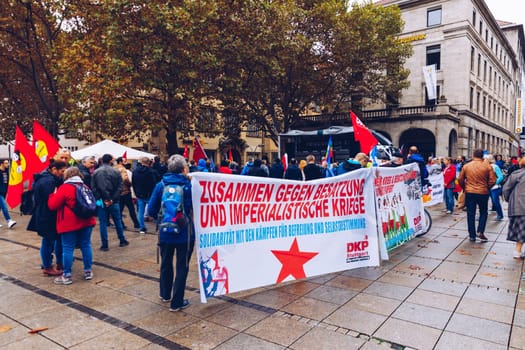 Stuttgart, Germany - October 19, 2019: Kurdish demonstration against the invasion of Turkish troops in Syrian Kurdish territories.