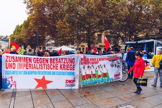 Stuttgart, Germany - October 19, 2019: Kurdish demonstration against the invasion of Turkish troops in Syrian Kurdish territories.