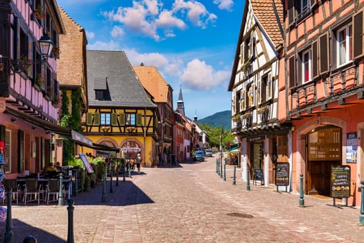 Kaysersberg, France - July 2, 2022: Kaysersberg in Alsace, one of the most beautiful villages of France. Kaysersberg in Alsace in the department of Haut-Rhin of the Grand Est region of France. 
