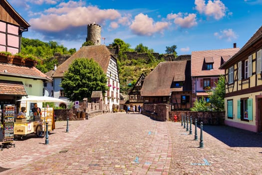 Kaysersberg, France - July 2, 2022: Kaysersberg in Alsace, one of the most beautiful villages of France. Kaysersberg in Alsace in the department of Haut-Rhin of the Grand Est region of France. 
