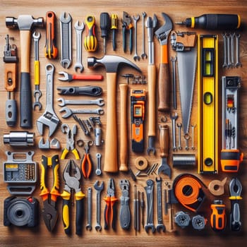 Worker's tools are stored in a the workshop