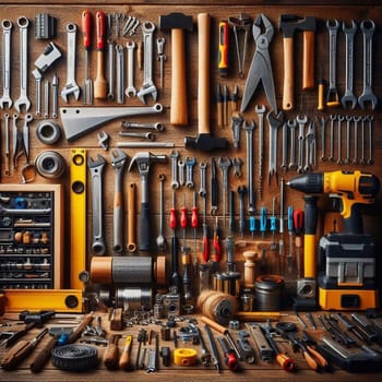 Worker's tools are stored in a the workshop