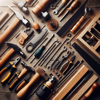 Worker's tools are stored in a the workshop