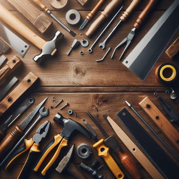 Worker's tools are stored in a the workshop