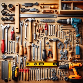 Worker's tools are stored in a the workshop