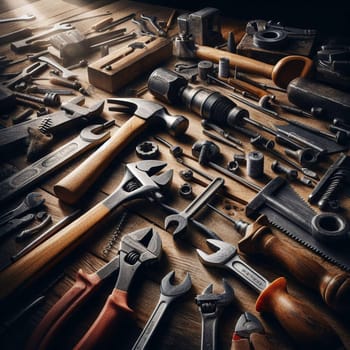 Worker's tools are stored in a the workshop