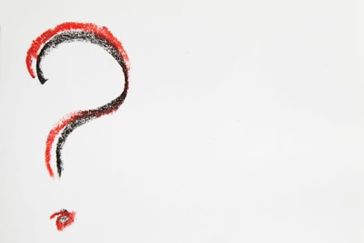 Hand-drawn question mark, boldly marked in black on white sheet of paper, symbolizing the concept of questioning, uncertainty, and the search for information