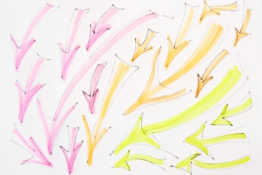 Modern abstract art set of arrows on white background. Hand Drawing of arrows in artistic style