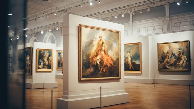 Details and sketches of works of art at exhibitions on a blurred background AI