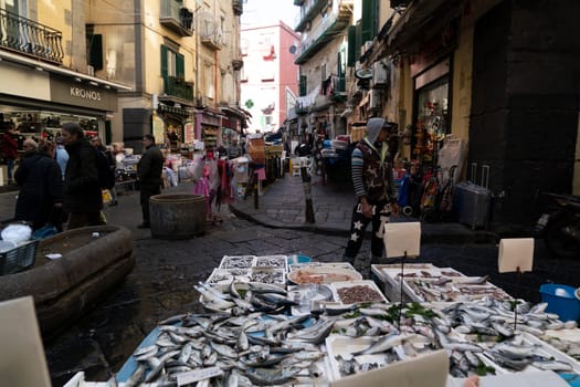 naples street fish market in spanish district detail