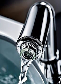 Water flows from the tap. Plumbing. Generative AI. High quality illustration