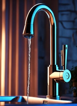 Water flows from the tap. Plumbing. Generative AI. High quality illustration