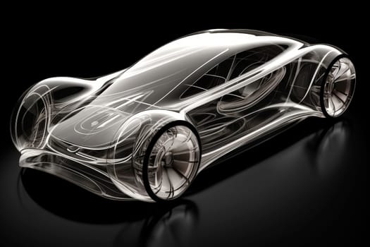 Transparent car design concept on a black background. Automotive design and engineering concept for design and presentation. Studio shot