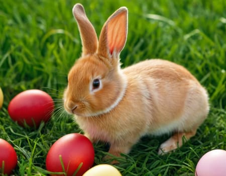 Image of a little rabbit. Illustration of the Christian holiday of Holy Easter. AI generation