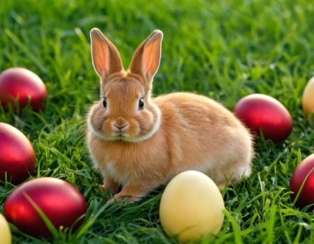 Image of a little rabbit. Illustration of the Christian holiday of Holy Easter. AI generation