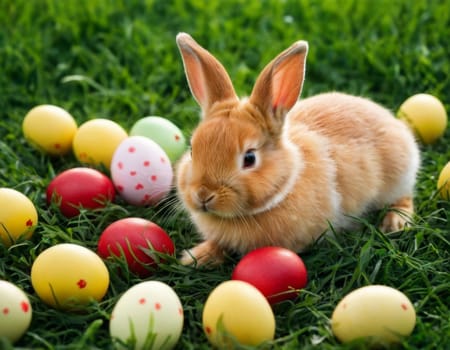 Image of a little rabbit. Illustration of the Christian holiday of Holy Easter. AI generation