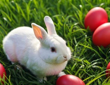 Image of a little rabbit. Illustration of the Christian holiday of Holy Easter. AI generation