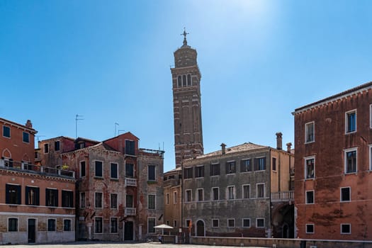 saint stephen crooked awry tower belwry in venice view