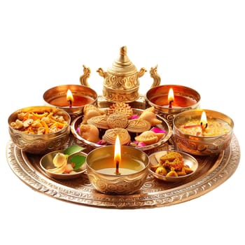 Puja Thali for Diwali prayers and rituals ai generated image