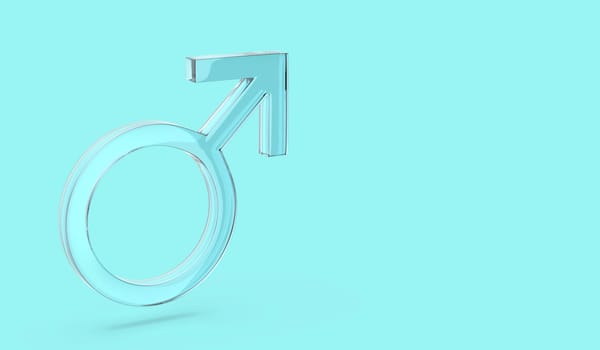 Glass male gender sign on turquoise background