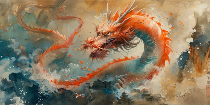 Chinese New Year dragon watercolor background