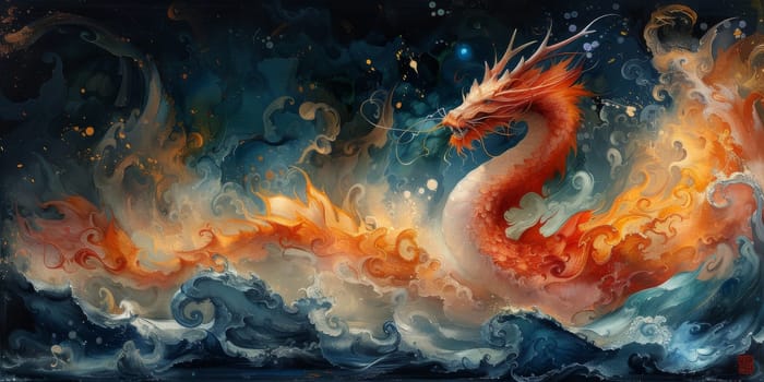 Chinese New Year dragon watercolor background