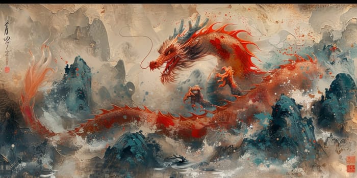 Chinese New Year dragon watercolor background