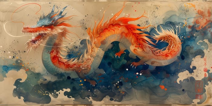 Chinese New Year dragon watercolor background