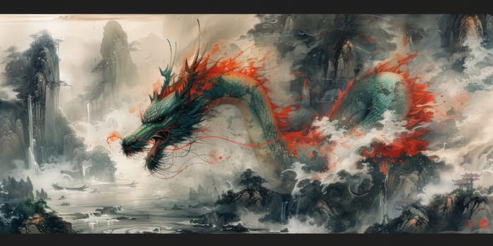 Chinese New Year dragon watercolor background