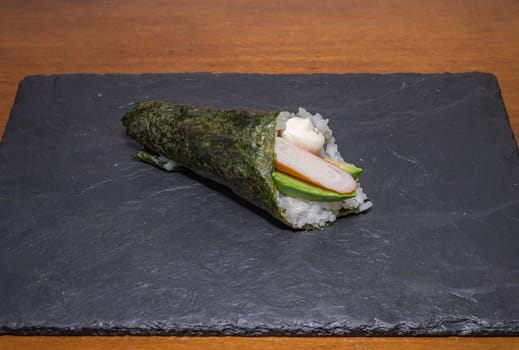 Japanese Food - Seafood Temake on a slate plate,